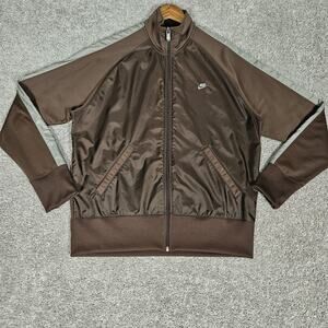 Vtg Nike Track Jacket Mens XL Brown Full Zip Silver Tag Y2K Casual Minimalist
